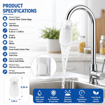 100 Pack Universal Splash Proof Faucet Filter Cotton Bags